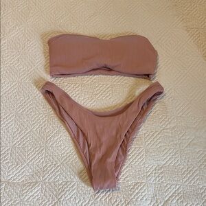 Pink Ribbed Bikini Set